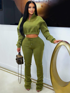 PASUXI <span class=keywords><strong>2026</strong></span> Setelan Olahraga Kasual Wanita 2 Potong, Setelan Musim Dingin Wanita Trendi dengan Jaket Zip dan Celana Flare Berikat Tali - Product Image 3