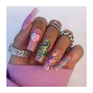 Venta al por mayor de fábrica de suministro de ataúd largo especial dibujos animados arte <span class=keywords><strong>uñas</strong></span> postizas de larga duración impermeable fortalecimiento prensa en <span class=keywords><strong>las</strong></span> <span class=keywords><strong>uñas</strong></span> - Product Image 1