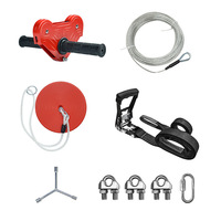 Kit de tyrolienne robuste pour enfants et adultes avec accessoires complets, câble en acier, chariot, siège à disque, frein à ressort