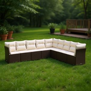 Ensemble de canapés de jardin en rotin brun avec coussins crème, design contemporain imperméable pour terrasse - Product Image 2