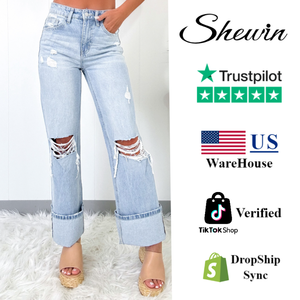 2025 Jeans de mezclilla informales para mujer Estilo recto azul claro con corte transpirable Moda lavable y logotipo en la cintura - Product Image 6