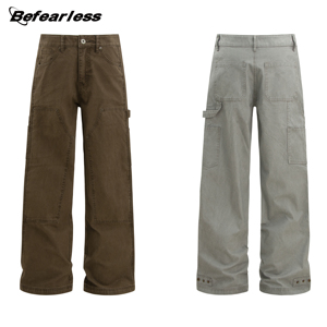 מכנסי מטען ישרים B01 איכותיים הניתנים להתאמה אישית בסיטונאות, 100% כותנה, שטיפה בסגנון וינטג', מכנסיים גברים יומיומיים בגזרה ישרה - Product Image 3