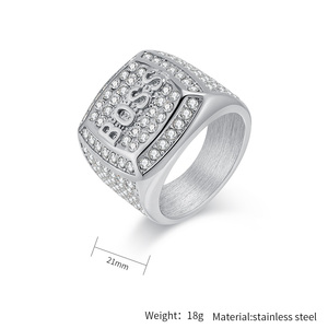 Bagues unisexe avec lettres 'Boss' en acier inoxydable plaqué or, style Hip Hop Bling avec strass, vente en gros d'usine pour hommes et femmes, pour les fêtes - Product Image 2