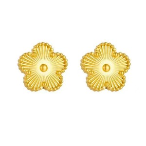 Conjunto de collar, pulsera y aretes de acero inoxidable con flor dorada de moda para mujer-Conjunto de collar con abalorio de cinco hojas - Product Image 3