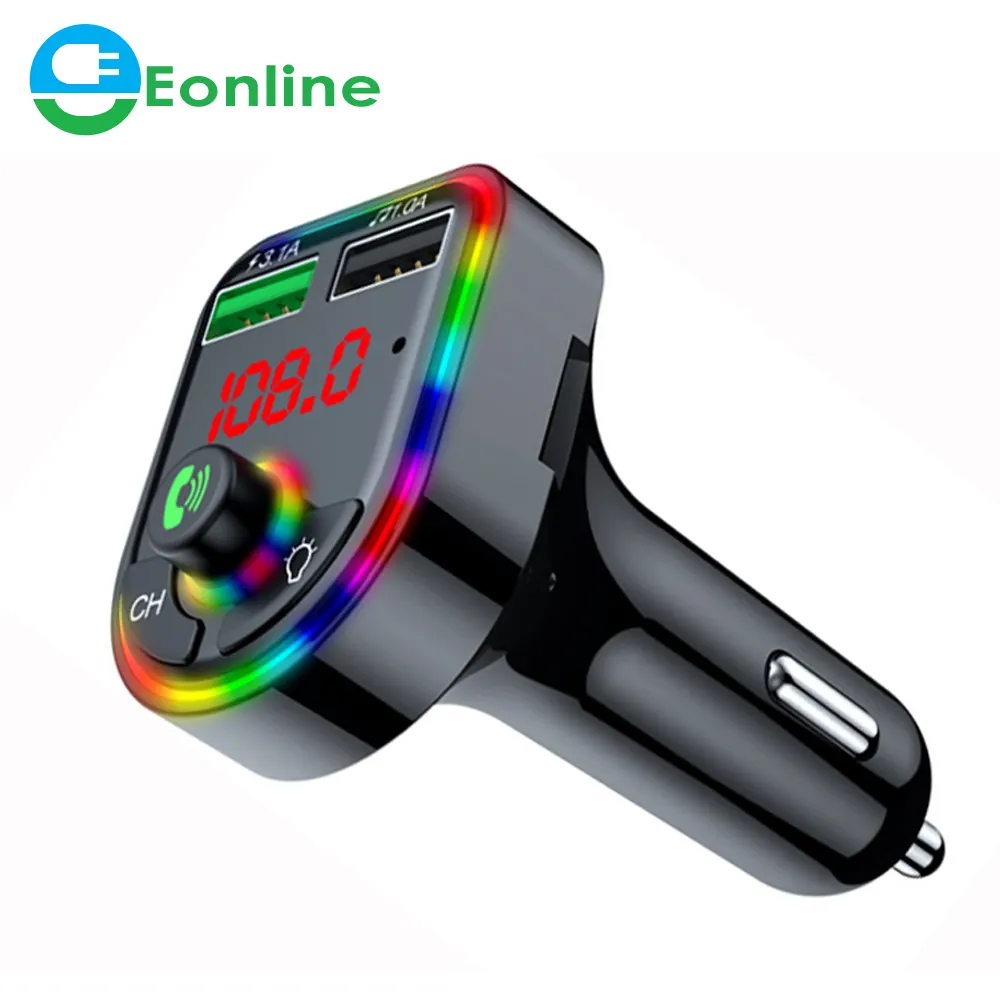 Eonline 2022 Light Wireless 5.0 FM-Sender Auto MP3-Player Wireless Freisprech-Audio empfänger USB-Schnell ladung TF U.