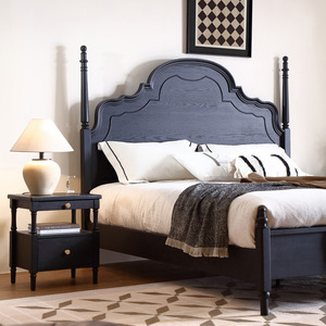 Vintage Style Solid Oak <b>Poster</b> Bed Black Double Size Hand Carved Bedroom Furniture - Product Image 3