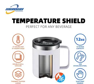 Stainless Steel Insulated Coffee Mug With Handle Double Wall Vacuum Travel Mug Custom Tumbler Cup Logo With Sliding Lid