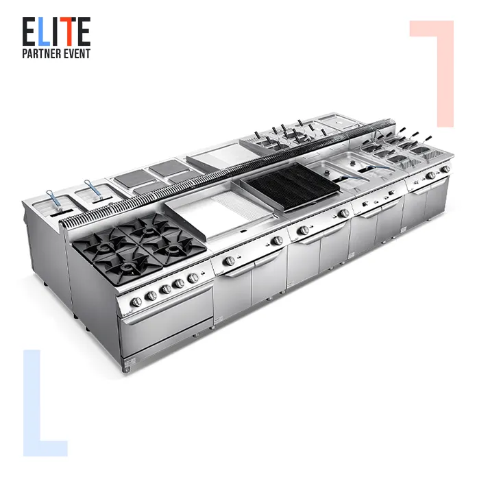 フルシリーズキッチン機器自立型ステンレス鋼4/6バーナーガスレンジストーブオーブン付き