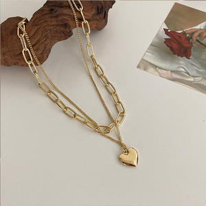 Tik Tok collana multistrato con pendente a cuore di moda di vendita calda catena di abbigliamento in <span class=keywords><strong>lana</strong></span> placcata oro 14K per donna - Product Image 1