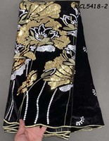Tissu en velours brodé de paillettes vertes florales vintage de haute qualité, 5 yards, pour robe de mariée africaine ou tenue de soirée