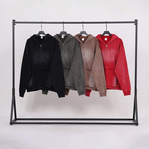 เสื้อฮู้ดซิป Highstreet Winter Monkey Wash Raw Hem ผ้าฟลีซ 400GSM ลายดิจิตอลแบบทำเก่า ทรงโอเวอร์ไซส์ ซิปคู่ สั่งทำพิเศษ - Product Image 2