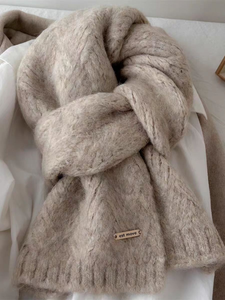 Tela mixta de lana de invierno para <span class=keywords><strong>mujer</strong></span>, estilo coreano, estudiante de moda, bufanda larga de punto suave y peluda de alta calidad, calentador de <span class=keywords><strong>cuello</strong></span> forrado de lana - Product Image 3