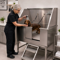 Station de toilettage vétérinaire XY ACX01 pour cliniques vétérinaires, salons et hôpitaux, avec baignoire en acier inoxydable et accès par marchepied