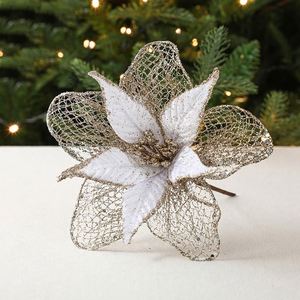 <b>Sequins</b> Artificial Glittered Christmas Flowers Decorative Ornaments with Customized Color 24cm Size Cloth <b>Material</b> - Product Image 1