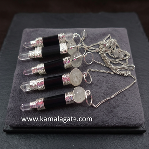 Pendule en cristal de tourmaline noire avec boule de quartz, chaîne en argent, fait main, outil de radiesthésie Feng Shui, objet de collection artistique - Product Image 1