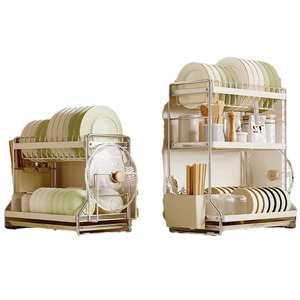 Égouttoir à vaisselle de cuisine multi-niveaux pour comptoir, blanc crème électroplaqué, séchage rapide, taille L - Product Image 5