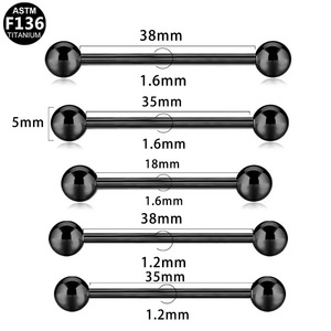 Barrettes d'oreille droites en titane, extrémité boule 16 mm, pour piercing hélix, bijoux unisexe - Product Image 4