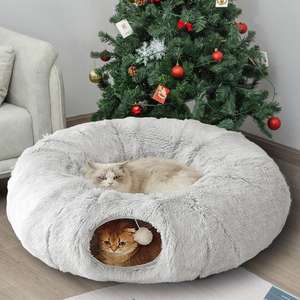 Tunnel pour chat pliable en peluche d'hiver, doux et chaud, avec base antidérapante, pour un temps de jeu confortable - Product Image 1