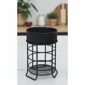 Porte-ustensiles enduit noir fer outil de jardin Caddy ustensiles de cuisine verre épices support en métal pour ensembles de couverts vieux Look métal Caddy - Product Image 1