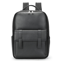 Sac à dos décontracté pratique et élégant, unisexe, en cuir noir avec un design simple et des détails de couture décoratifs
