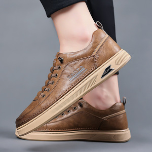 Y3OPA Men's Retro Casual Shoes Round Toe Cow Leather Comfort <b>Walking</b> Style Low <b>Top</b> Solid Color - Product Image 4