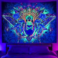 Crâne réactif aux UV personnalisé Rectangle écologique tapisserie murale Hippie bohème abstrait Alien Mandala suspendu lumière noire lueur