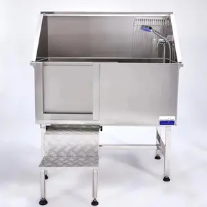 Dog Grooming Tub Professional Stainless Steel Pet Dog Bath Tub With Door Faucet Accessories Dog Washing Station Bathtub