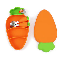 Assiette divisée en silicone sans BPA pour bébé, cuillères, fourchettes, bol à ventouse mignon en forme de radis pour tout-petits
