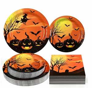 Juego de 144 Platos y Servilletas de Halloween con Vasos y Cubiertos, Suministros para Fiestas Temáticas de Halloween, para 24 Personas - Product Image 4