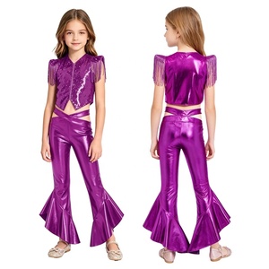 Costume de scène pour filles avec gilet à sequins et pantalon à franges, coupe cloche, pour spectacle de danse, personnalisable - Product Image 3