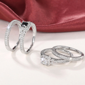 Set di Anelli Scintillanti a Due Pezzi per Coppie, Gioielli di Lusso per Matrimonio e Fidanzamento - Product Image 5