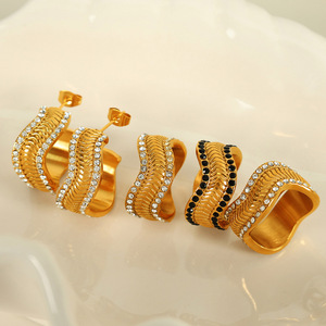 <b>Cuff</b> <b>Earrings</b> Gold Tone Crystal Rhinestone Irregular Shape Women's Everyday Wear Set - Product Image 1