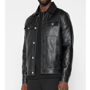 سترة أصلية أصلية من الجلد النباتي الأسود بأكمام طويلة للرجال - Product Image 4