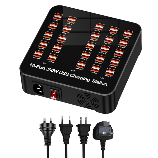 50 Ports 300W Intelligence Fast Charger USB Hub Desktop Charging Station with OTP Protection for Earphones & Multiple Devices