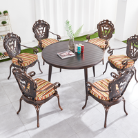 de café en terrasse européenne Mobilier d'extérieur Balcon Coulée d'aluminium Petite table à manger ronde Ensemble de 4 chaises