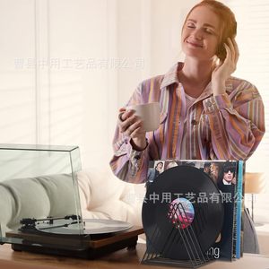 Organizador de discos de vinilo, estante de almacenamiento triangular para escritorio, color negro, para exhibición de colección de música en CD y DVD - Product Image 1