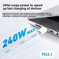 Câble de données Type-C vers iPhone 240W, charge rapide 6A, cordon USB en PVC pour téléphone portable, tablette, ordinateur