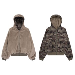 QY New American Style Retro Trendy Winter Zipper-Up Men's Loose <strong>Hooded</strong> <strong>Fleece</strong> with Digital Printing 100% Polyester - Product Image 3