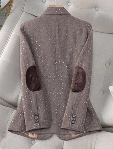 Women's Single Breasted Sparkle Suit Jacket with <strong>Elbow</strong> <strong>Patch</strong> V-Neck Professional Jacket <strong>Blazer</strong> for Manager Office - Product Image 4