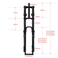 Fourche de vélo à double épaule 26/27.5/29 pouces MTB Suspension pneumatique VTT Fourche avant de descente Voyage 180MM Fourche de vélo