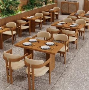 Set Tavolo-Sedie per Ristoranti su Misura, Arredamento in Legno Massello con Imbottitura per Angoli di Ristoranti/Caffè - Product Image 2