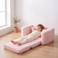 Canapé-lit pour enfants en polaire rose extensible 2 en 1, fauteuil moelleux pour tout-petits avec poche de rangement pour jouets, canapé modulaire convertible
