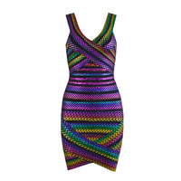 En gros Sexy Solide Motif Dos Nu Arc-en-ciel pour Bandage Mini Robe pour Femmes Naturel Waistclub/Fête D'anniversaire Robe pour L'été