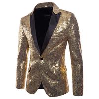 Nouvelle mode Blazer homme Coupe ajustée Costume de mariage Veste à sequins dorés à motifs floraux Paillettes Tango Opéra traditionnel chinois Tenue de danse de fête
