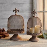 Juego de Campanas Decorativas de Metal Envejecido con Malla, Campana Decorativa con 2 Velas LED Parpadeantes, Adorno Decorativo para Mesa de Estilo Rústico