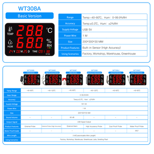 Tuya WIFI App Display Smart LED misuratore di temperatura umidità termometro a parete con orologio sonda esterna - Product Image 5