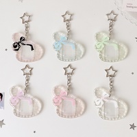 Pendentif en acrylique transparent avec ailes d'ange mignonnes et nœud, cadre photo de 1 pouce pour photos d'identité et porte-photo Purikura pour breloque de sac
