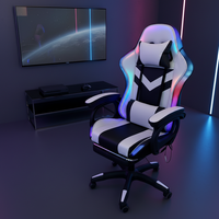 Chaise de jeu en cuir en gros, chaise ergonomique avec dossier haut, équipée de lumières RGB