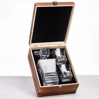 Caja de Madera Ecológica para Regalo, Juego de 3 Piezas de Decantador de Whisky y Copas de Vino, Diseño Moderno y Lujoso, Capacidad de 25 oz