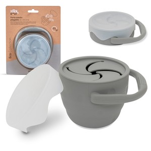 Porta Snack pieghevole in Silicone grigio benzina comodi piatti e utensili - Product Image 1